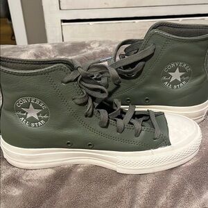 Converse All Star High-Top Sneakers in Green and White